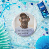 Happy 50th birthday name photo year man simple min ペーパープレート (パーティー)