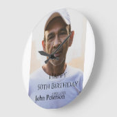 Happy 50th birthday name photo year man simple min ラージ壁時計 (傾斜)