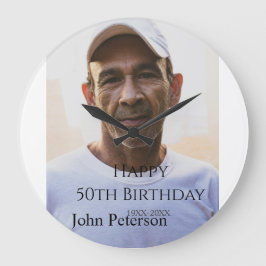 Happy 50th birthday name photo year man simple min ラージ壁時計