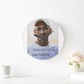 Happy 50th birthday name photo year man simple min ラージ壁時計 (ホーム)