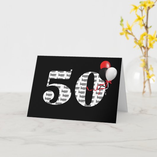 Happy 50th Birthday On Black With Balloons カード (黄色い花)