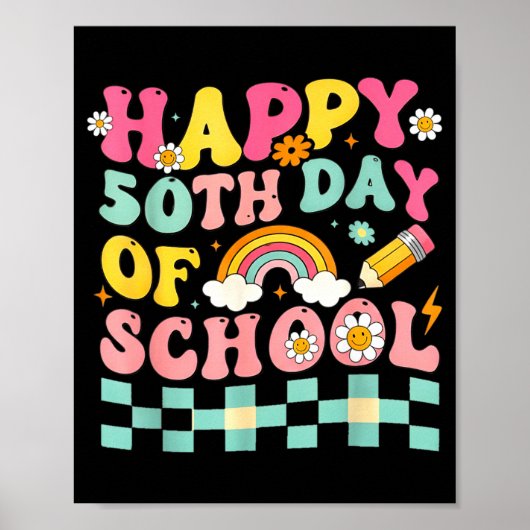 Happy 50th Day Of School Retro Teacher Students Sm ポスター (正面)