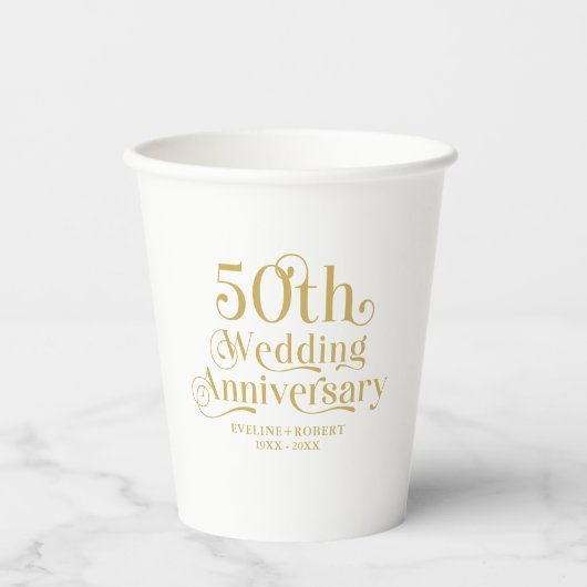 Happy 50th Wedding Anniversary Gold Typography 紙コップ (正面)