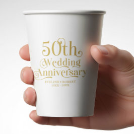 Happy 50th Wedding Anniversary Gold Typography 紙コップ