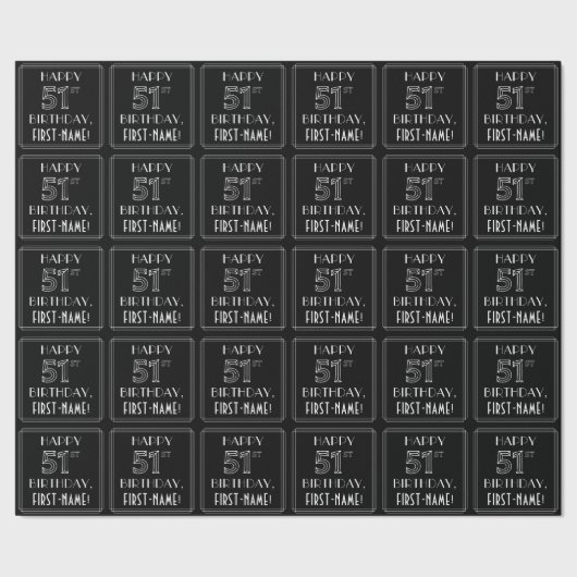 HAPPY 51ST誕生日、アールデコスタイル(名前をカスタムする付) ラッピングペーパー (シーム)