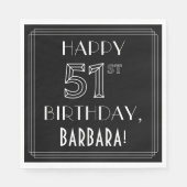 HAPPY 51st誕生日、アールデコスタイル、名前をカスタムする スタンダードランチョンナプキン (正面)