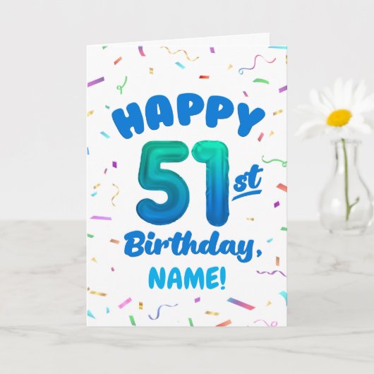 Happy 51st Birthday Card with Custom Name カード (小さな植物)