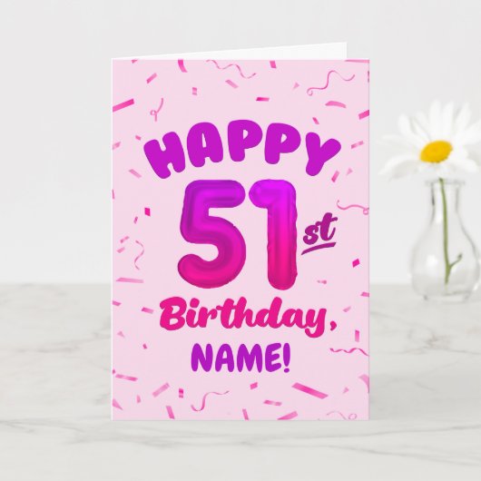 Happy 51st Birthday Card with Custom Name カード (小さな植物)