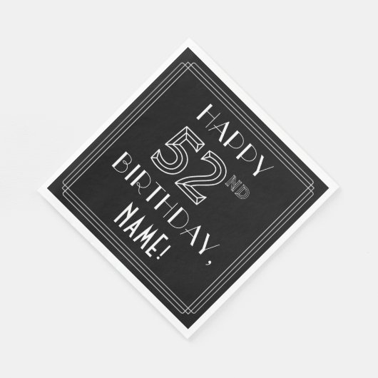 HAPPY 52nd誕生日、アールデコスタイル、名前をカスタムする スタンダードランチョンナプキン (角)