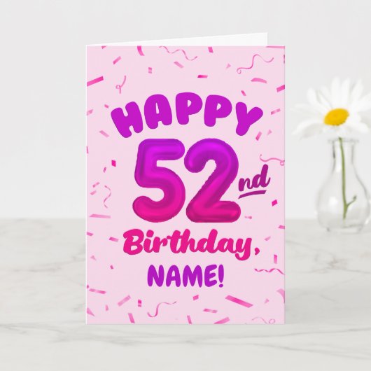 Happy 52nd Birthday Card with Custom Name カード (小さな植物)