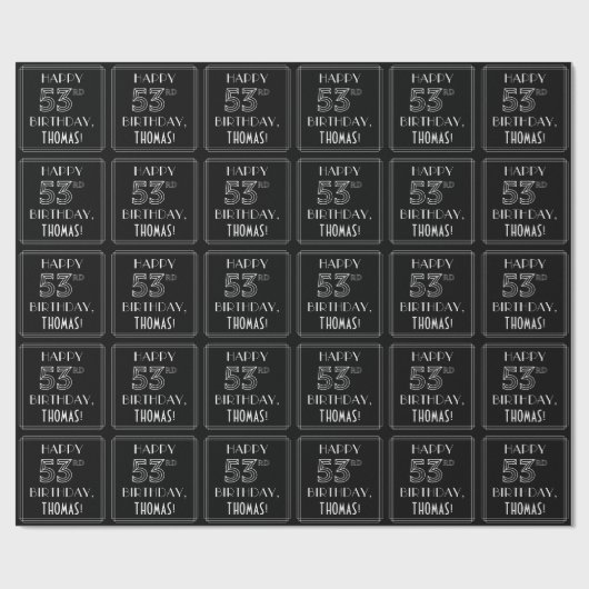 HAPPY 53rd誕生日、アールデコスタイル(名前をカスタムする付き) ラッピングペーパー (フラット)