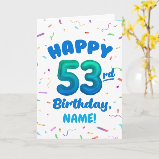 Happy 53rd Birthday Card with Custom Name カード (黄色い花)