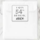 HAPPY 54th誕生日、アールデコスタイル、名前をカスタムする スクエアシール (バッグ)