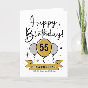Happy 55th誕生日カード金ゴールド サンキューカード