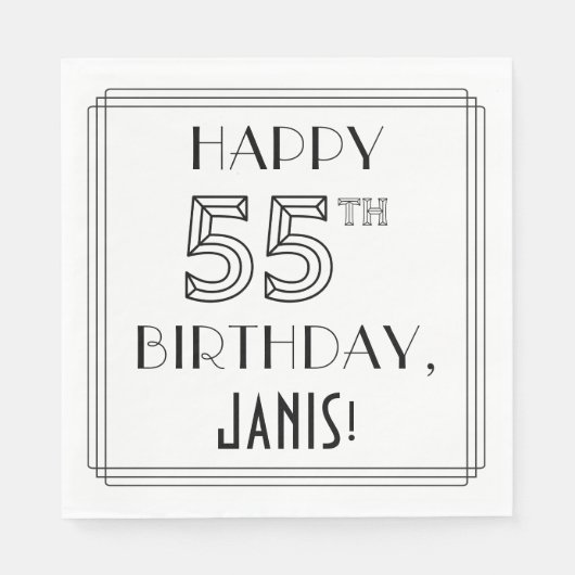 HAPPY 55th誕生日;アールデコスタイル;名前をカスタムする スタンダードランチョンナプキン (正面)