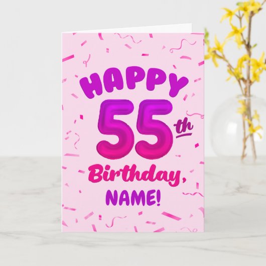 Happy 55th Birthday Card with Custom Name カード (黄色い花)