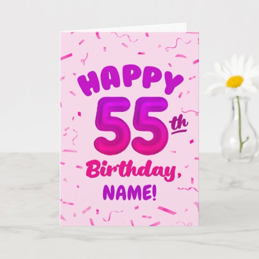 Happy 55th Birthday Card with Custom Name カード (小さな植物)
