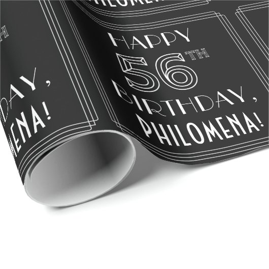 HAPPY 56th誕生日、アールデコスタイル(名前をカスタムする付き) ラッピングペーパー (ロールコーナー)