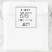 HAPPY 56th誕生日、アールデコスタイル、名前をカスタムする スクエアシール (バッグ)