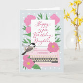 Happy 57誕生日ドータータイプライター&フローラ カード (黄色い花)