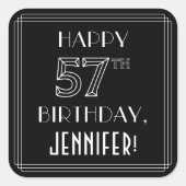 HAPPY 57th誕生日;アールデコスタイル;名前をカスタムする スクエアシール (正面)