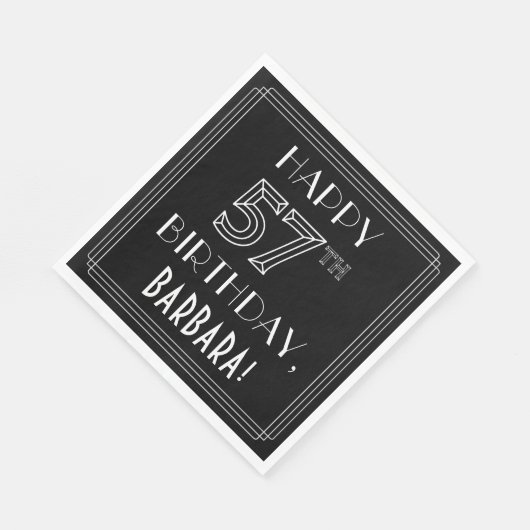 HAPPY 57th誕生日;アールデコスタイル;名前をカスタムする スタンダードランチョンナプキン (角)