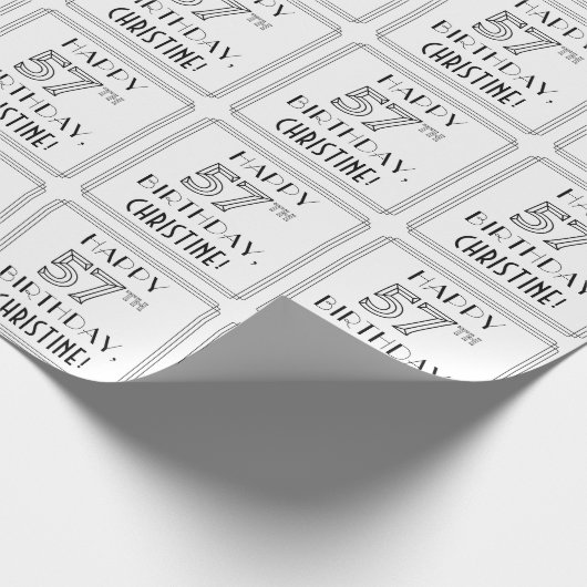 HAPPY 57th誕生日;アールデコスタイル;名前をカスタムする ラッピングペーパー (角)