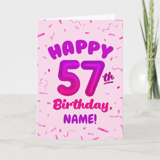 Happy 57th Birthday Card with Custom Name カード (正面)