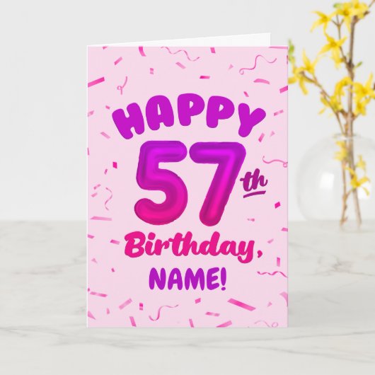 Happy 57th Birthday Card with Custom Name カード (黄色い花)