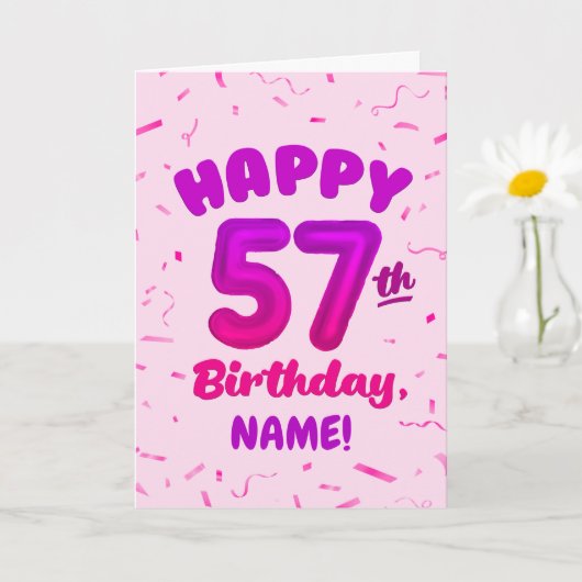 Happy 57th Birthday Card with Custom Name カード (小さな植物)