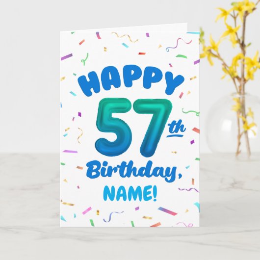 Happy 57th Birthday Card with Custom Name カード (黄色い花)
