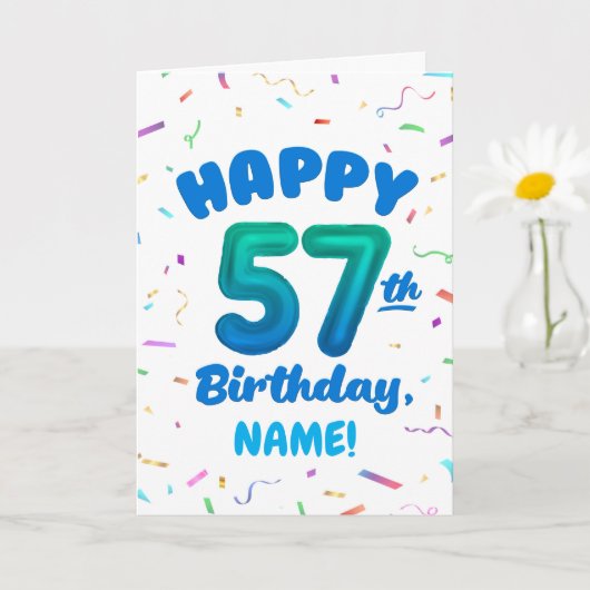 Happy 57th Birthday Card with Custom Name カード (小さな植物)