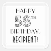 HAPPY 58th誕生日、アールデコスタイル、名前をカスタムする スクエアシール (正面)