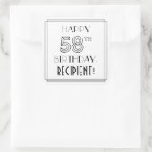 HAPPY 58th誕生日、アールデコスタイル、名前をカスタムする スクエアシール (バッグ)