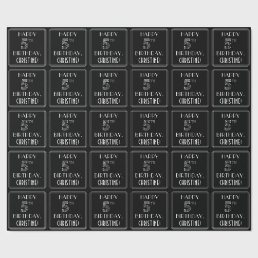 HAPPY 5th誕生日、アールデコスタイル(名前をカスタムする付き) ラッピングペーパー (シーム)