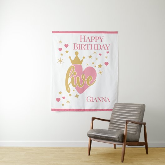 Happy 5th Birthday Personalized タペストリー (インサイチュ)