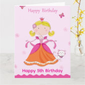 Happy 5th Birthday Princess カード (黄色い花)