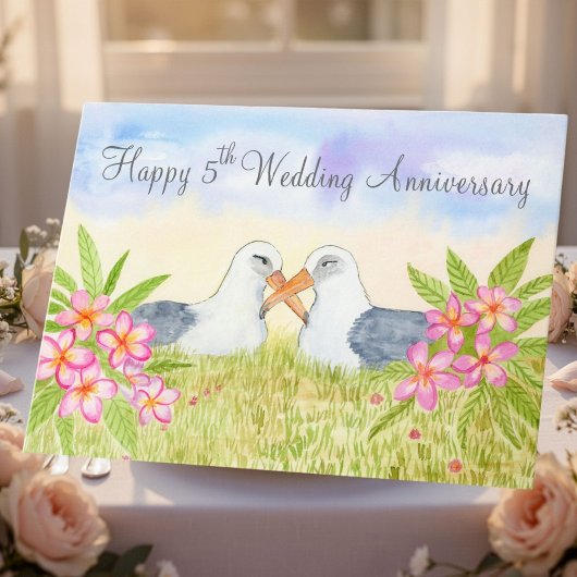 Happy 5th Wedding Anniversary Laysan Albatross カード