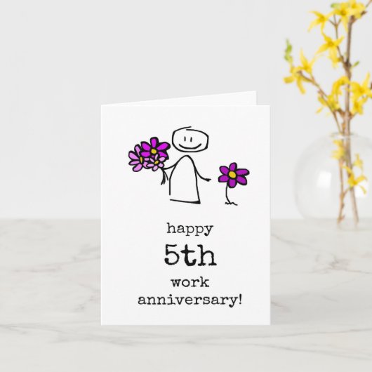 Happy 5th Work Anniversary Card、同僚、ボス カード (黄色い花)