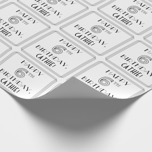 HAPPY 6誕生日;アールデコスタイル;名前をカスタムする ラッピングペーパー (角)