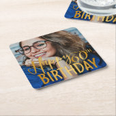 Happy 60誕生日スクリプトパーソナライズされた写真 スクエアペーパーコースター (アングル)