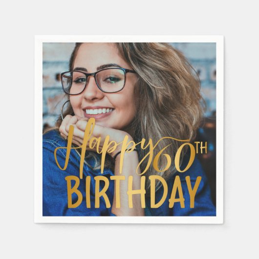 Happy 60誕生日スクリプトパーソナライズされた写真 スタンダードカクテルナプキン (正面)