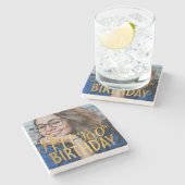 Happy 60誕生日スクリプトパーソナライズされた写真 ストーンコースター (横)