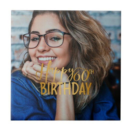 Happy 60誕生日スクリプトパーソナライズされた写真 タイル (正面)