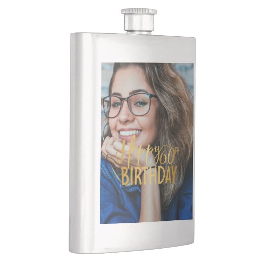 Happy 60誕生日スクリプトパーソナライズされた写真 フラスク (右)