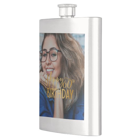 Happy 60誕生日スクリプトパーソナライズされた写真 フラスク (左)