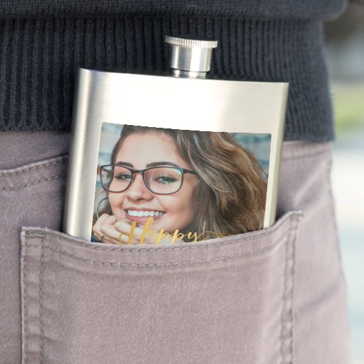 Happy 60誕生日スクリプトパーソナライズされた写真 フラスク (インサイチュ)