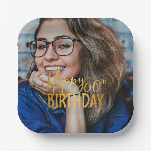Happy 60誕生日スクリプトパーソナライズされた写真 ペーパープレート (正面)
