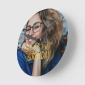 Happy 60誕生日スクリプトパーソナライズされた写真 ラウンド壁時計 (傾斜)