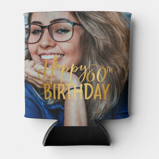 Happy 60誕生日スクリプトパーソナライズされた写真 缶クーラー (正面)